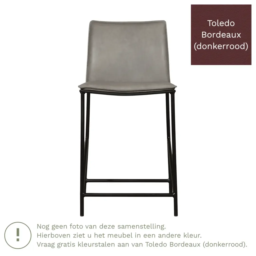 afbeelding van Leren barkruk Favor laag - Poten staal rond zwart